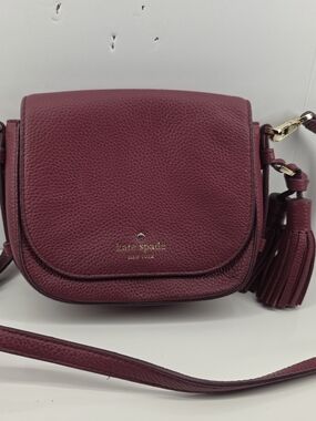 kate spade Pebbled Leather Crossbody in Burgundy with Tassel